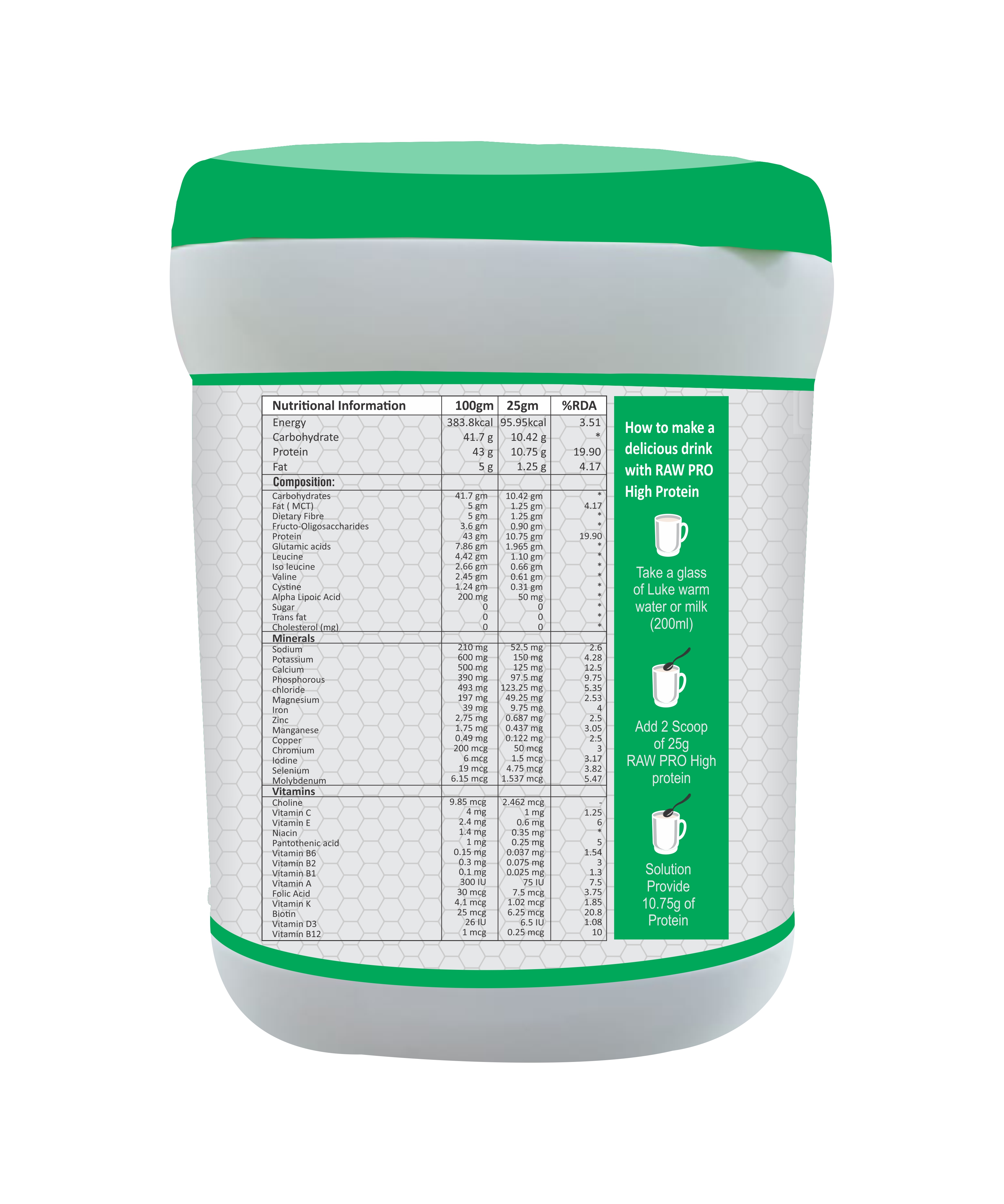 RAW PRO HP 3D view - Whey Protein Supplement